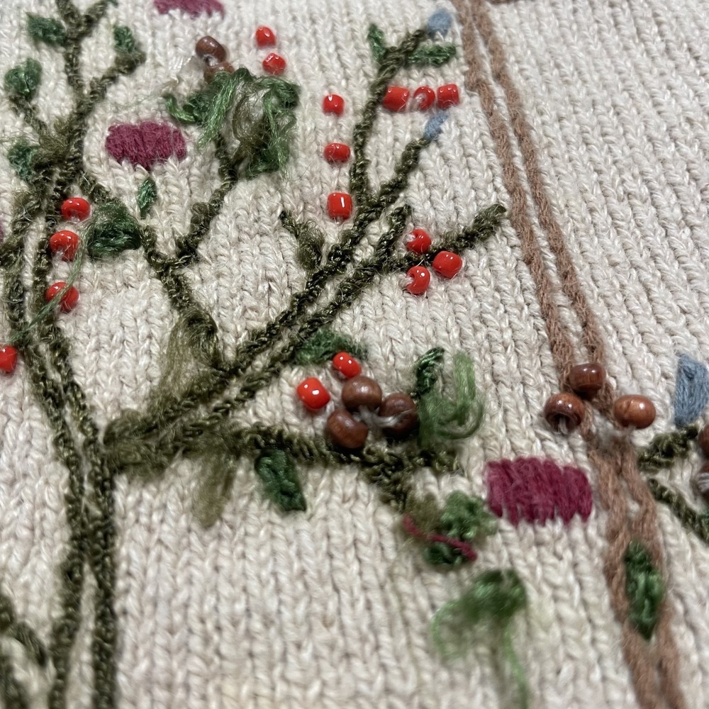 Vintage Embroidered Knit Cardigan Women's Size XL Beige Shawl Neck Cottagecore - Picture 9 of 12